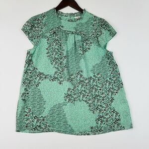 Joie Secretary Top Size Medium Mint Floral Gold Short Sleeve Lurex Boho